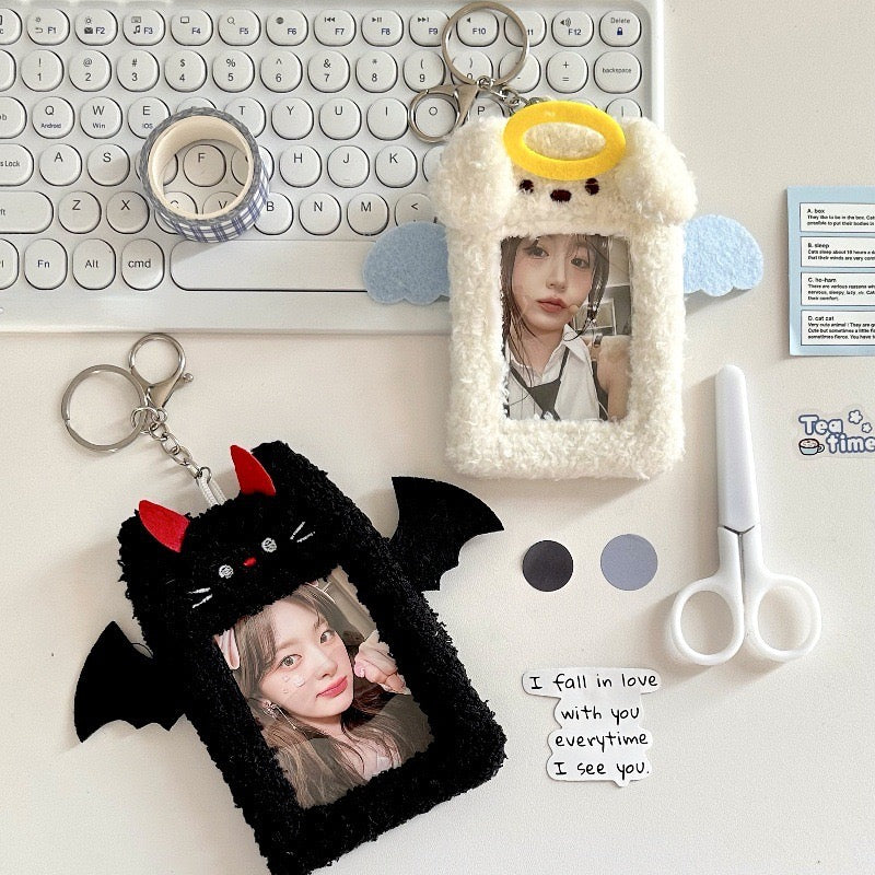 Plush Photocard Holder with Key Chain - Devil/Angel