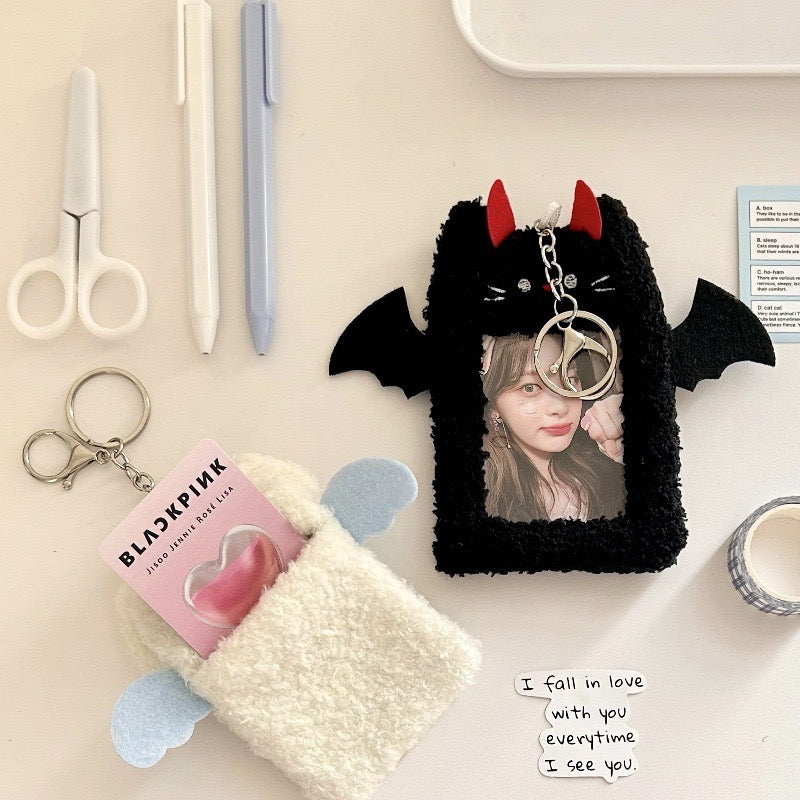 Plush Photocard Holder with Key Chain - Devil/Angel