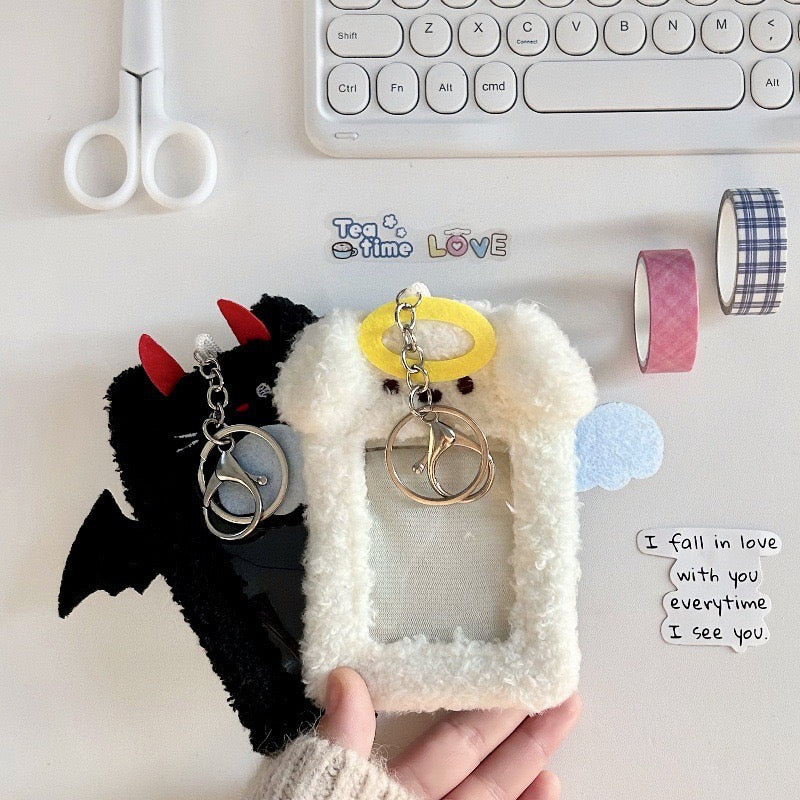 Plush Photocard Holder with Key Chain - Devil/Angel