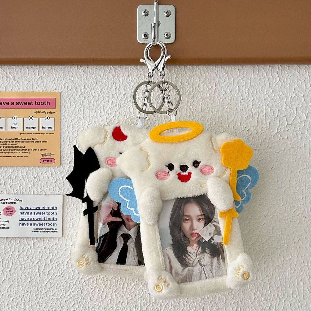 Plush Kpop Photocard Holder Key Chain- puppy angel and devil