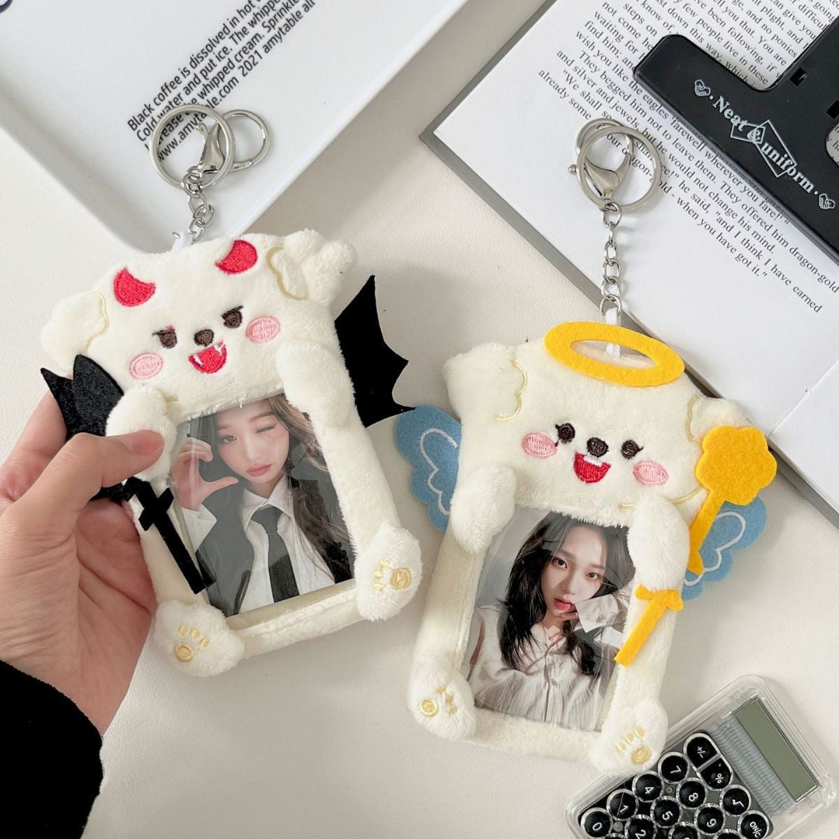 Plush Kpop Photocard Holder Key Chain- puppy angel and devil