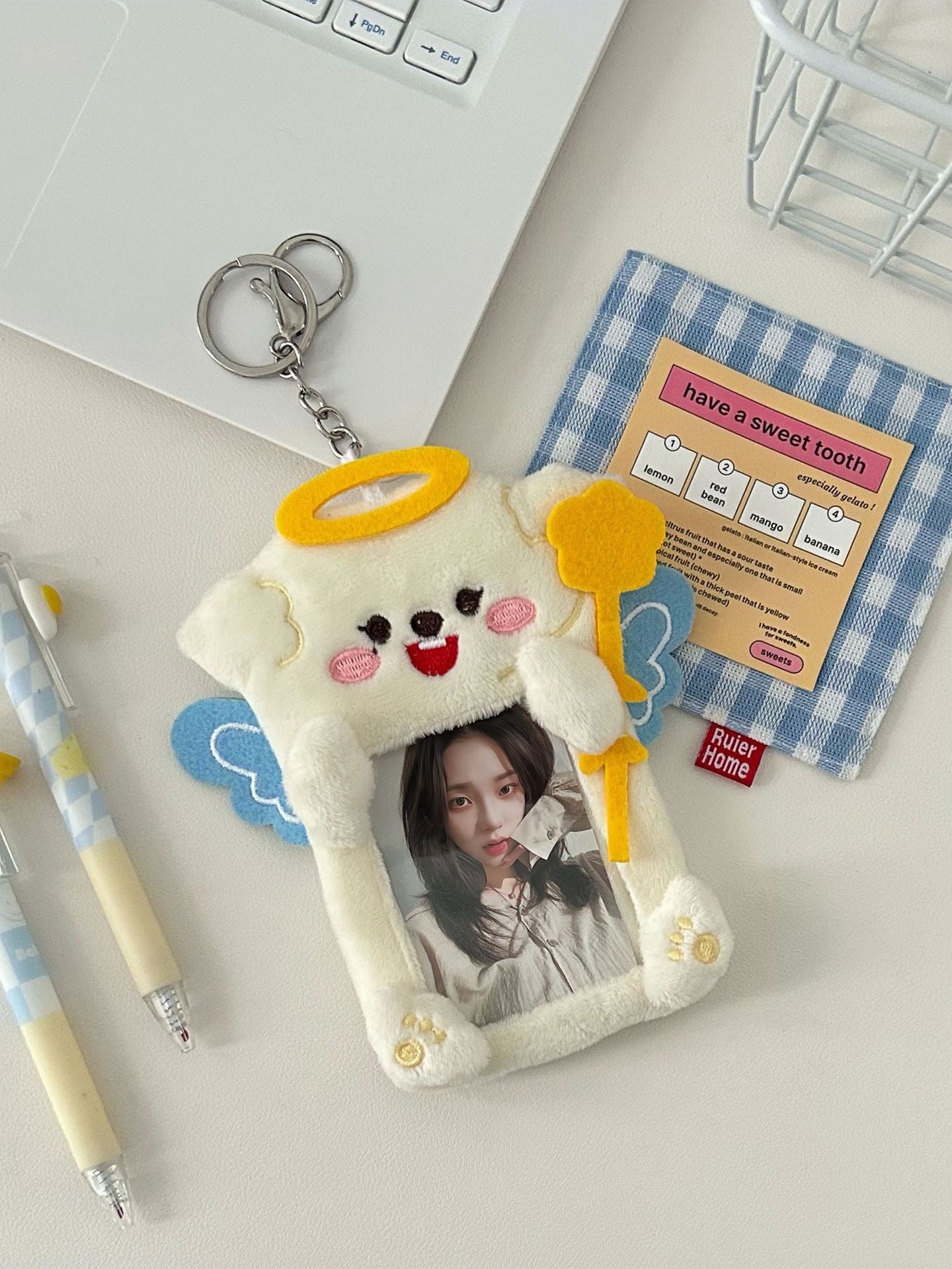 Plush Kpop Photocard Holder Key Chain- puppy angel and devil