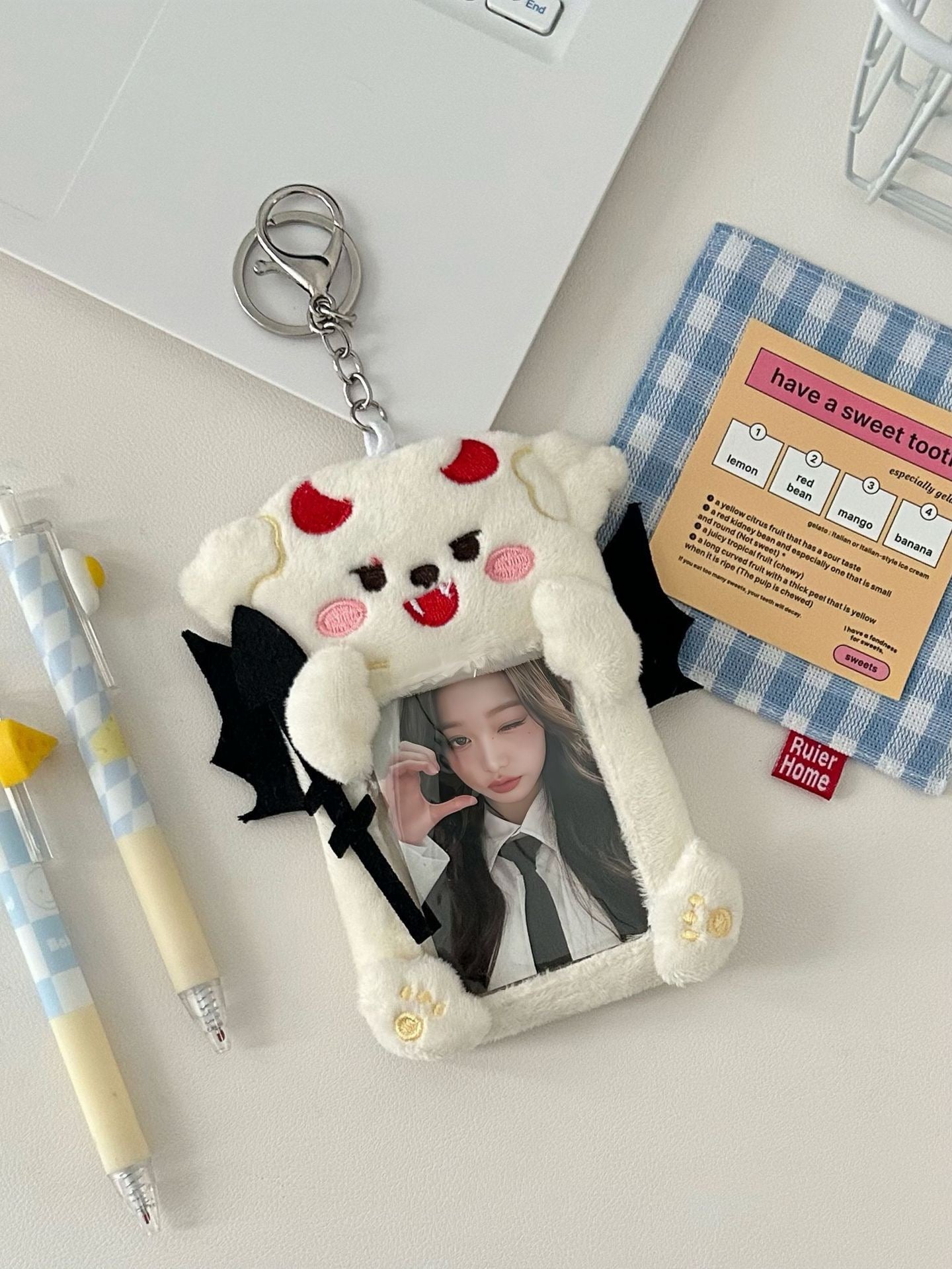 Plush Kpop Photocard Holder Key Chain- puppy angel and devil