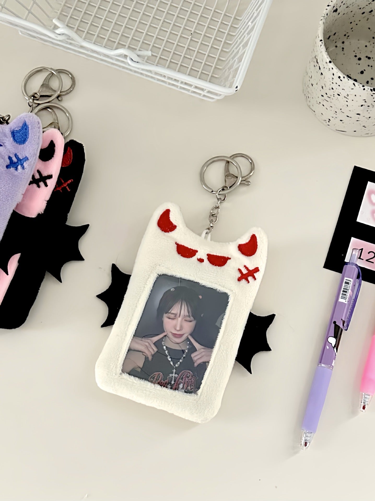 Plush Kpop Photocard Holder with Keychain - cute devils