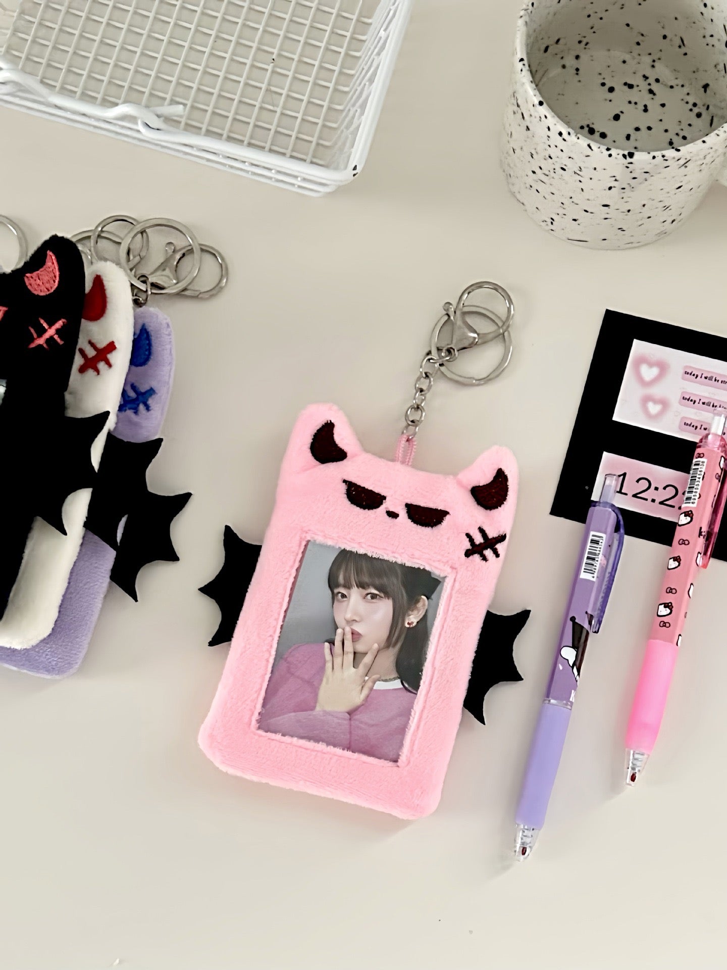 Plush Kpop Photocard Holder with Keychain - cute devils