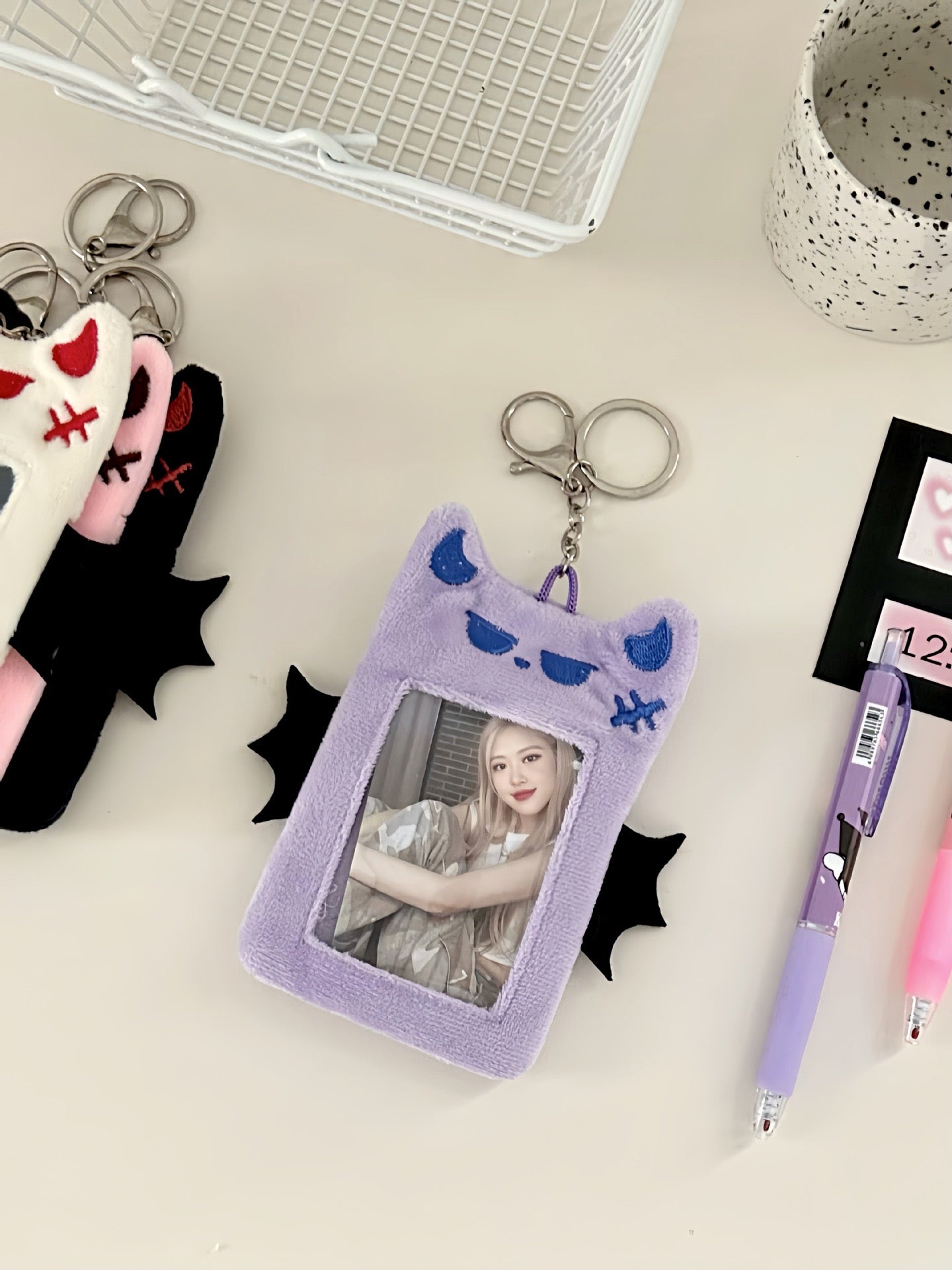 Plush Kpop Photocard Holder with Keychain - cute devils