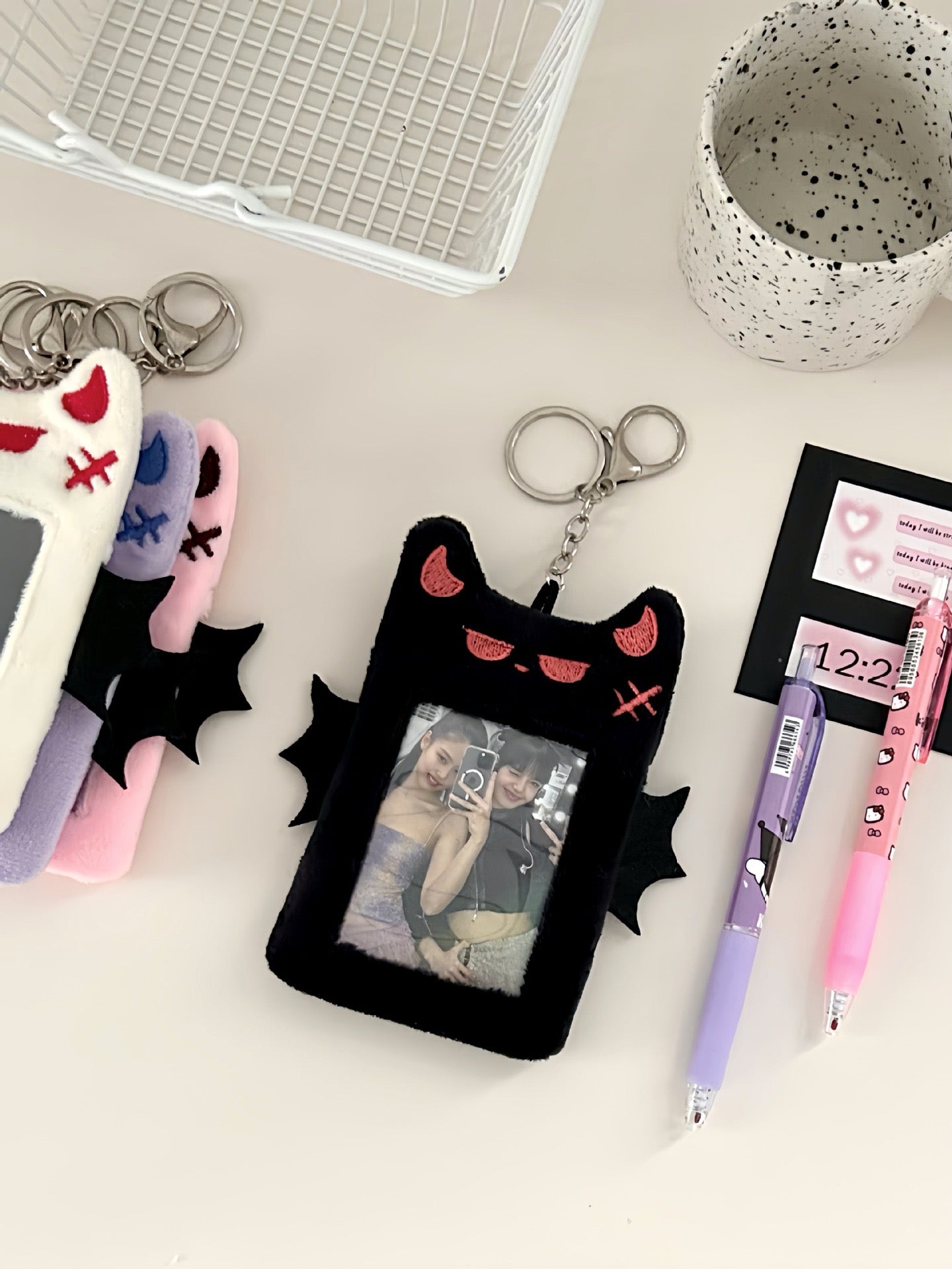 Plush Kpop Photocard Holder with Keychain - cute devils