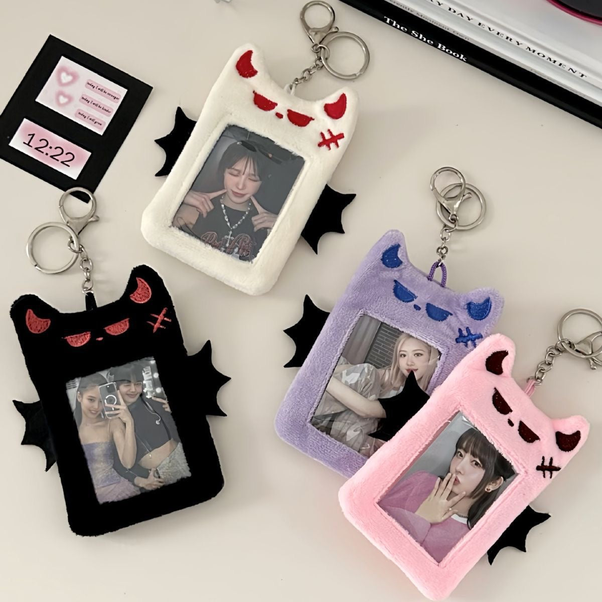 Plush Kpop Photocard Holder with Keychain - cute devils